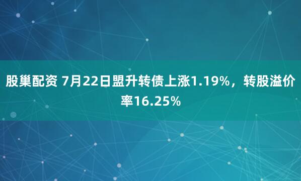 股巢配资 7月22日盟升转债上涨1.19%，转股溢价率16.25%